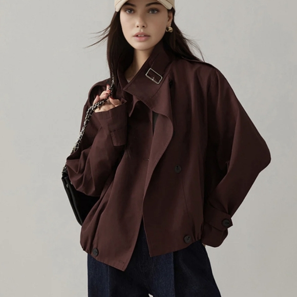 NWT Commense Burgundy Trench Coat - Picture 4 of 12